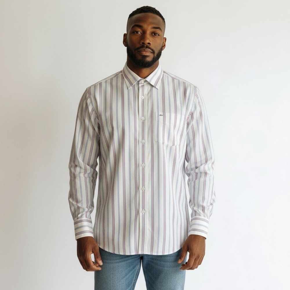 Paul Smith London Mens Striped Button Down Shirt White Blue Red Long Sleeve